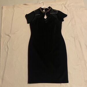 Enfocus Studio Black Dress with Gold Chain Detail